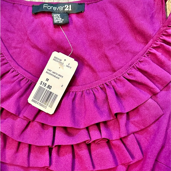 Forever 21 Magenta & Black Pencil Skirt Mini Dress with Sleeveless Ruffle Top - Picture 5 of 6